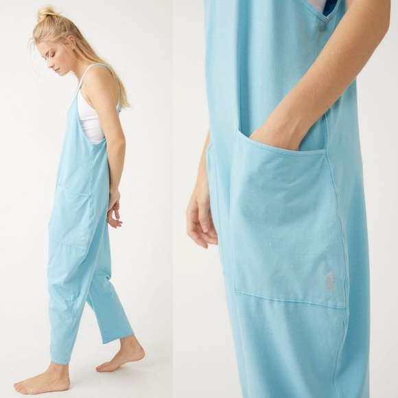 OFFERS New Free People FP Movement Hot Shot Onesie Blue Sage M Pool Sky Jumpsuit - Picture 4 of 16